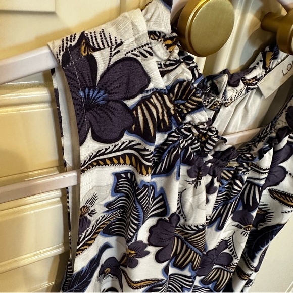 Ann Taylor LOFT Womens Purple Floral Ruffle Neck Pant Jumpsuit Wide Leg Tropical - Picture 13 of 15